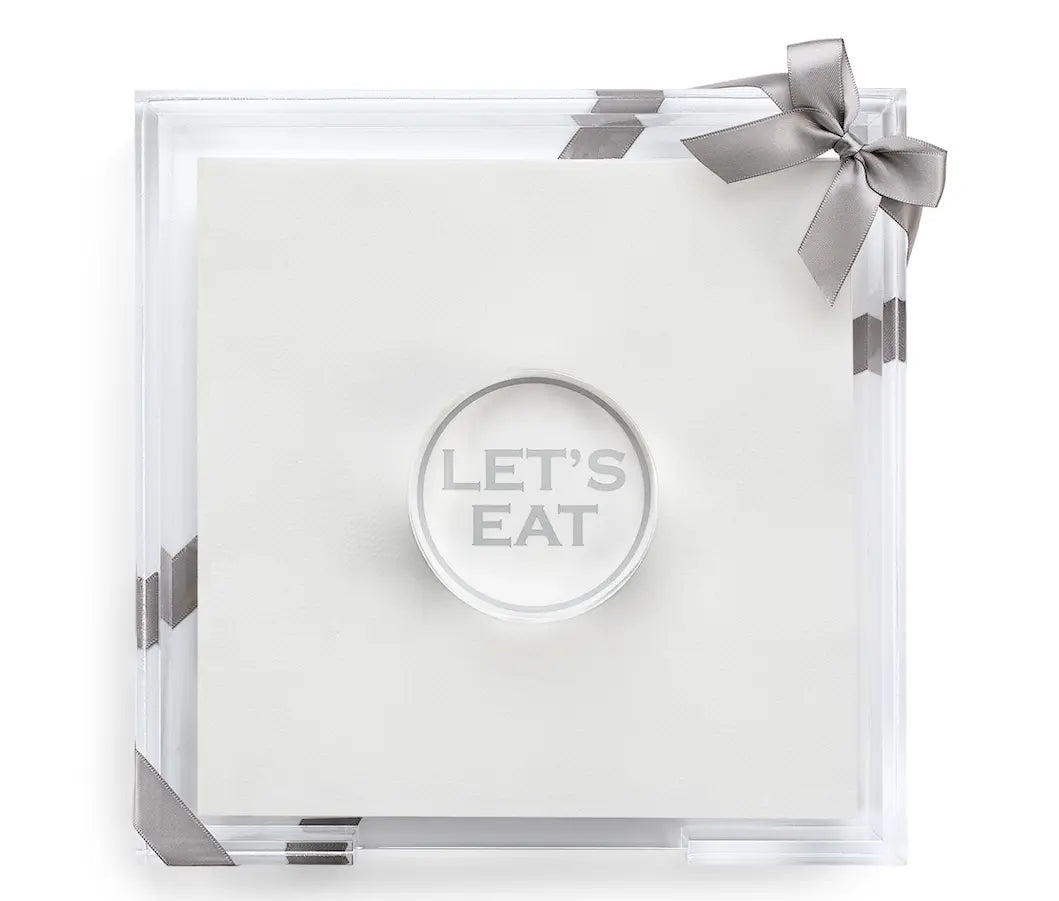 "Let's Eat" Acrylic Dinner Napkin Set : Navy Lined Design