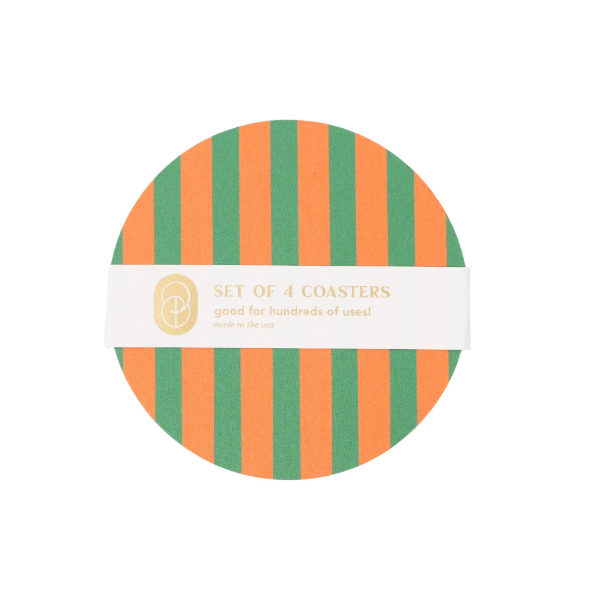 Amore Green and Orange Striped Coaster - Set of 4 One & Only Paper