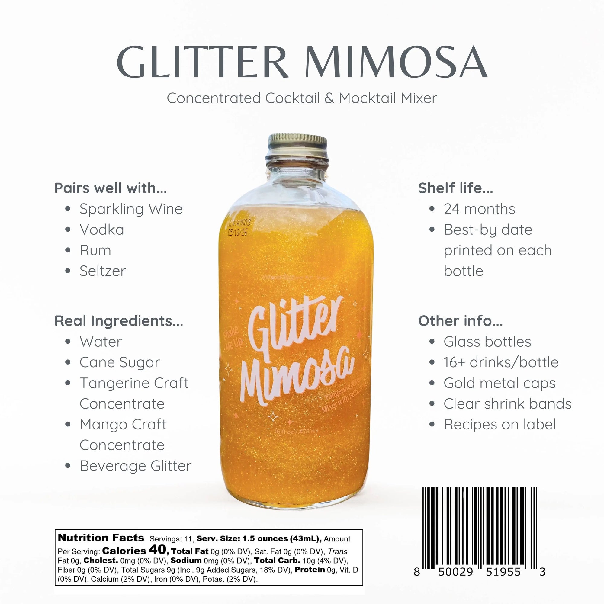 Glitter Mimosa Mixer, 16 fl oz Wood Stove Kitchen