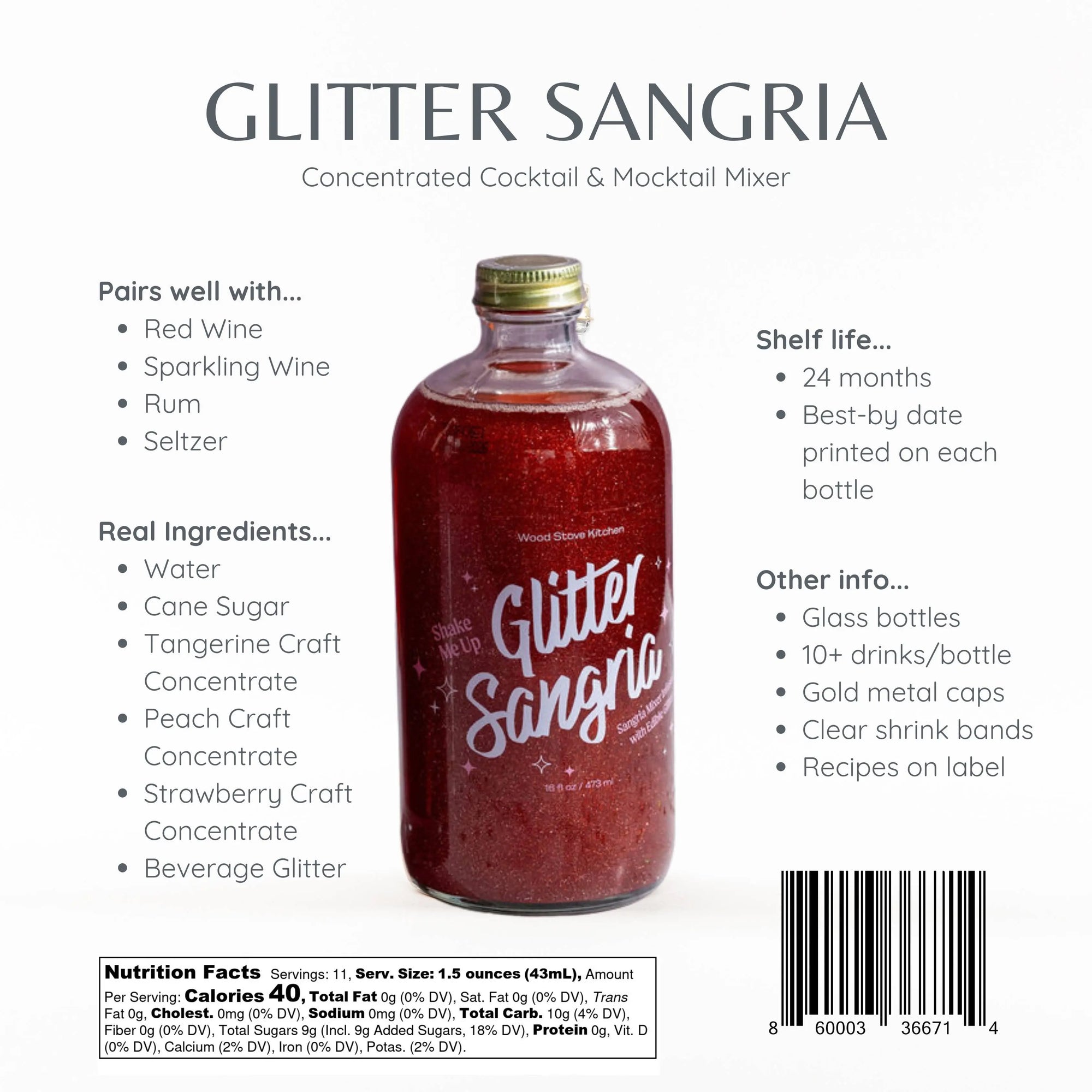 Glitter Sangria Cocktail Mix/Syrup, 16 fl oz Wood Stove Kitchen