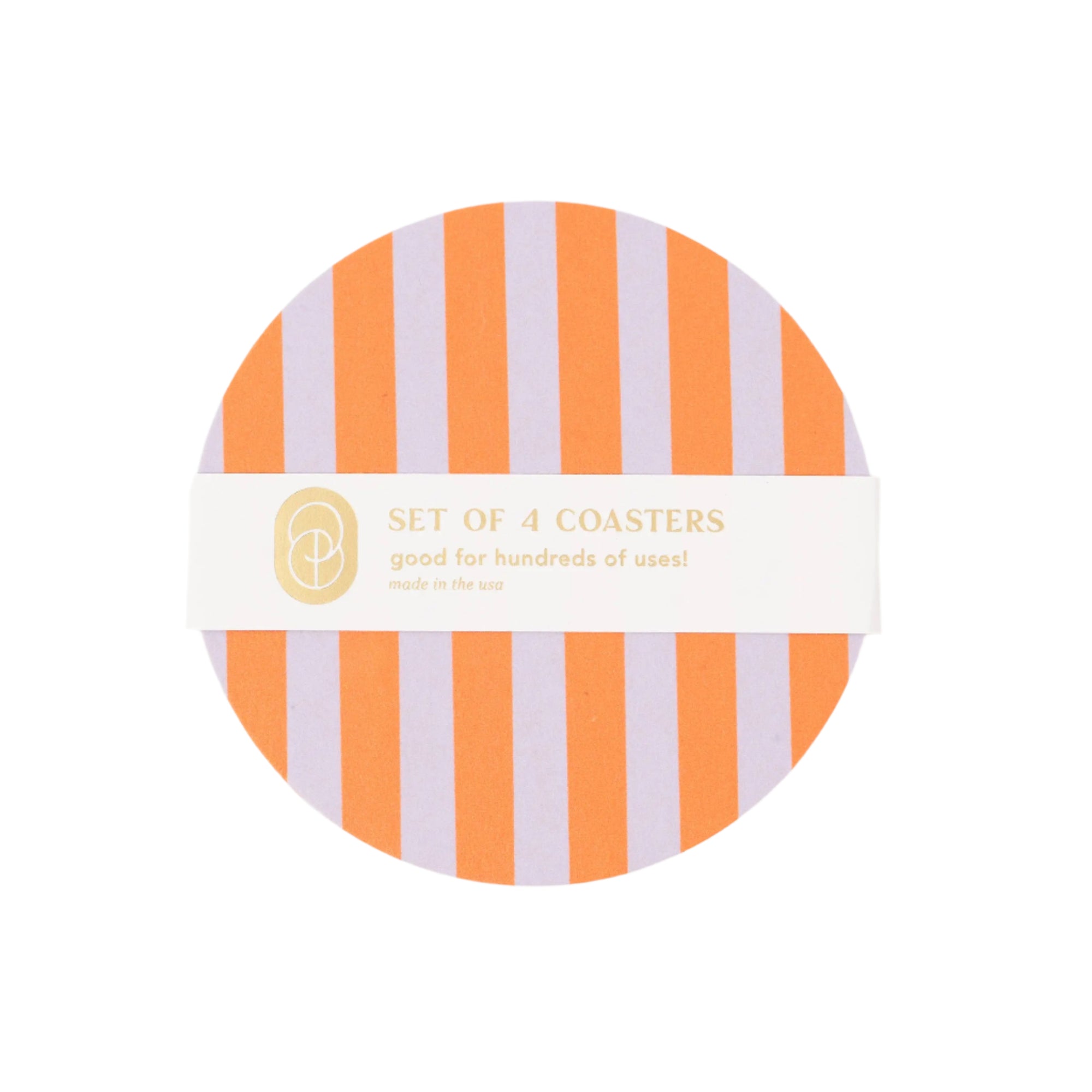 Ultra Violet and Orange Striped Coaster - Set of 4 One & Only Paper