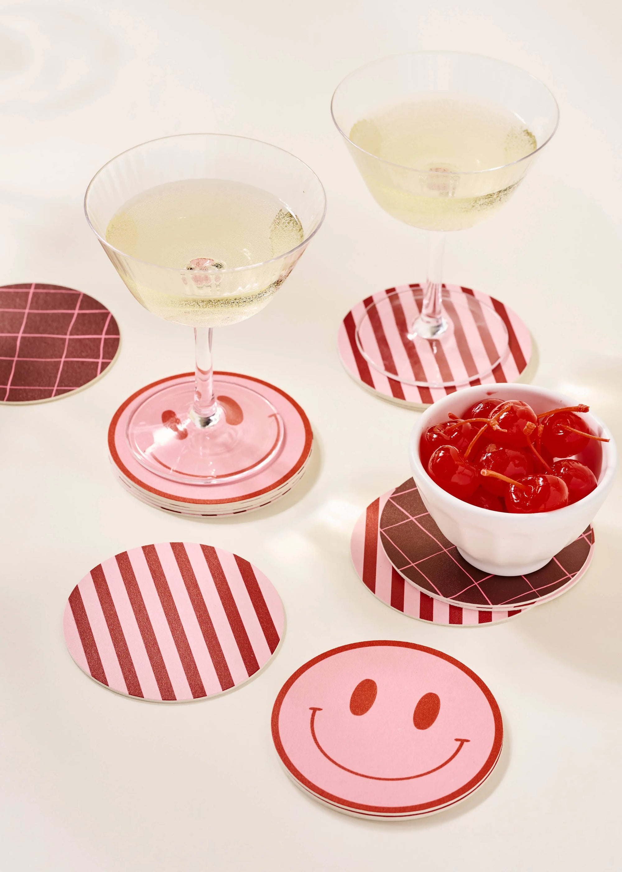 Pink and Maroon Striped Coaster - Set of 4 One & Only Paper