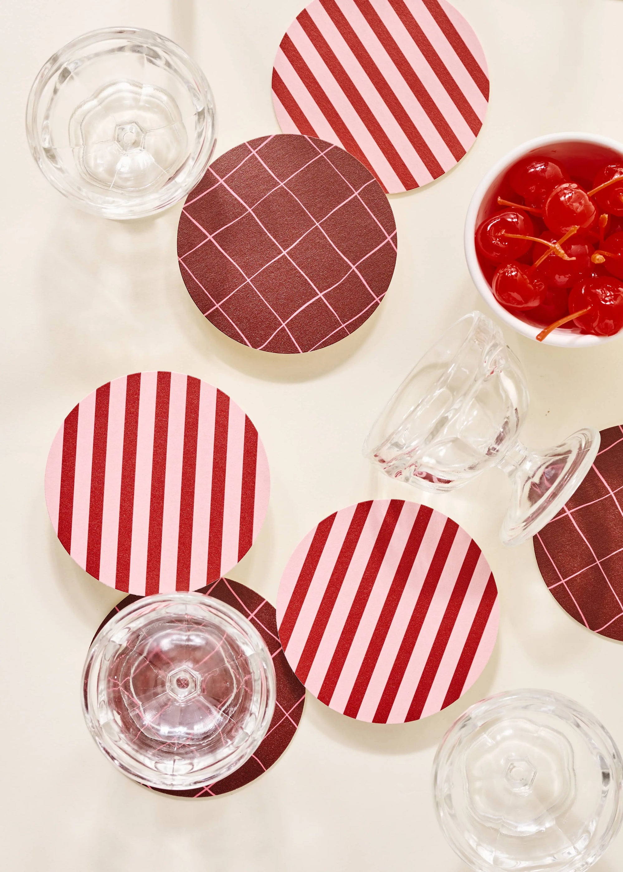 Pink and Maroon Striped Coaster - Set of 4 One & Only Paper