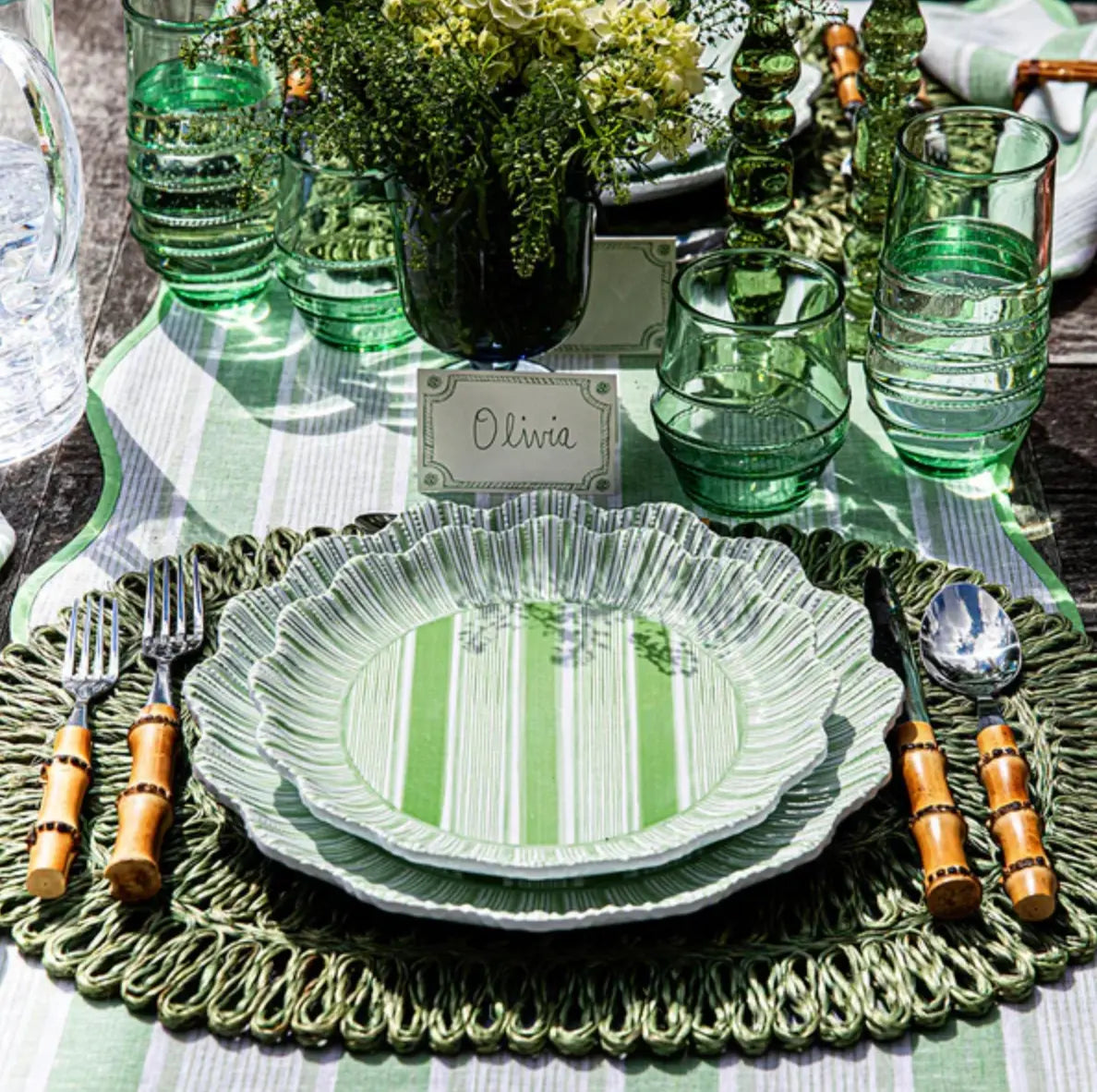 Juliska Cabana Stripe Melamine Plate in Seagrass Juliska