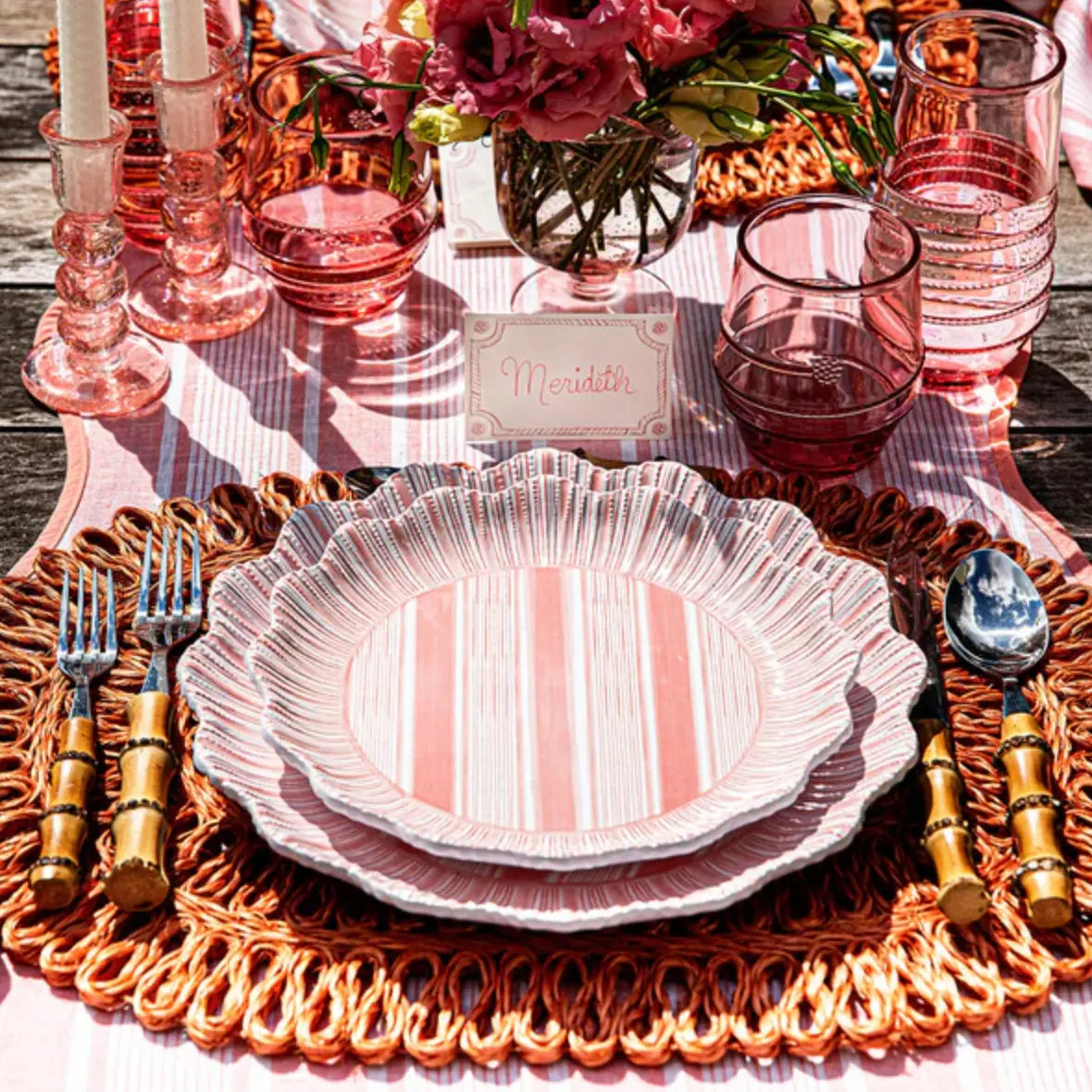 Juliska Cabana Stripe Melamine Plate in Coral Juliska