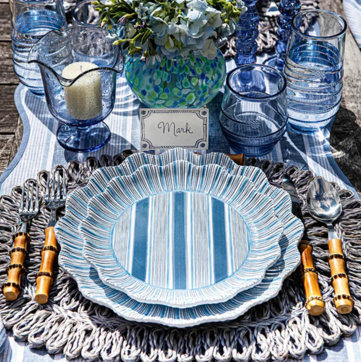 Juliska Cabana Stripe Melamine Plate in Ocean Juliska