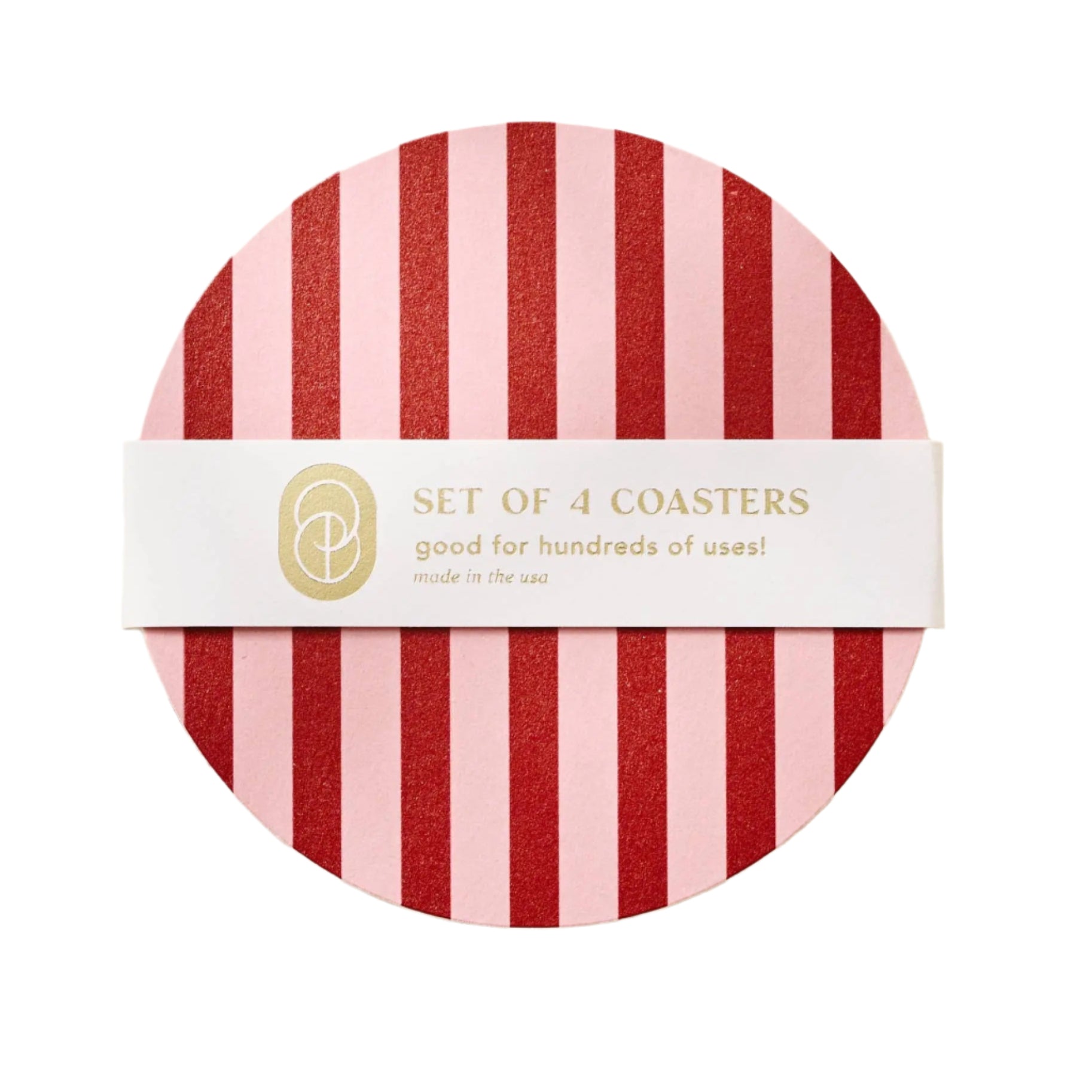 Pink and Maroon Striped Coaster - Set of 4 One & Only Paper
