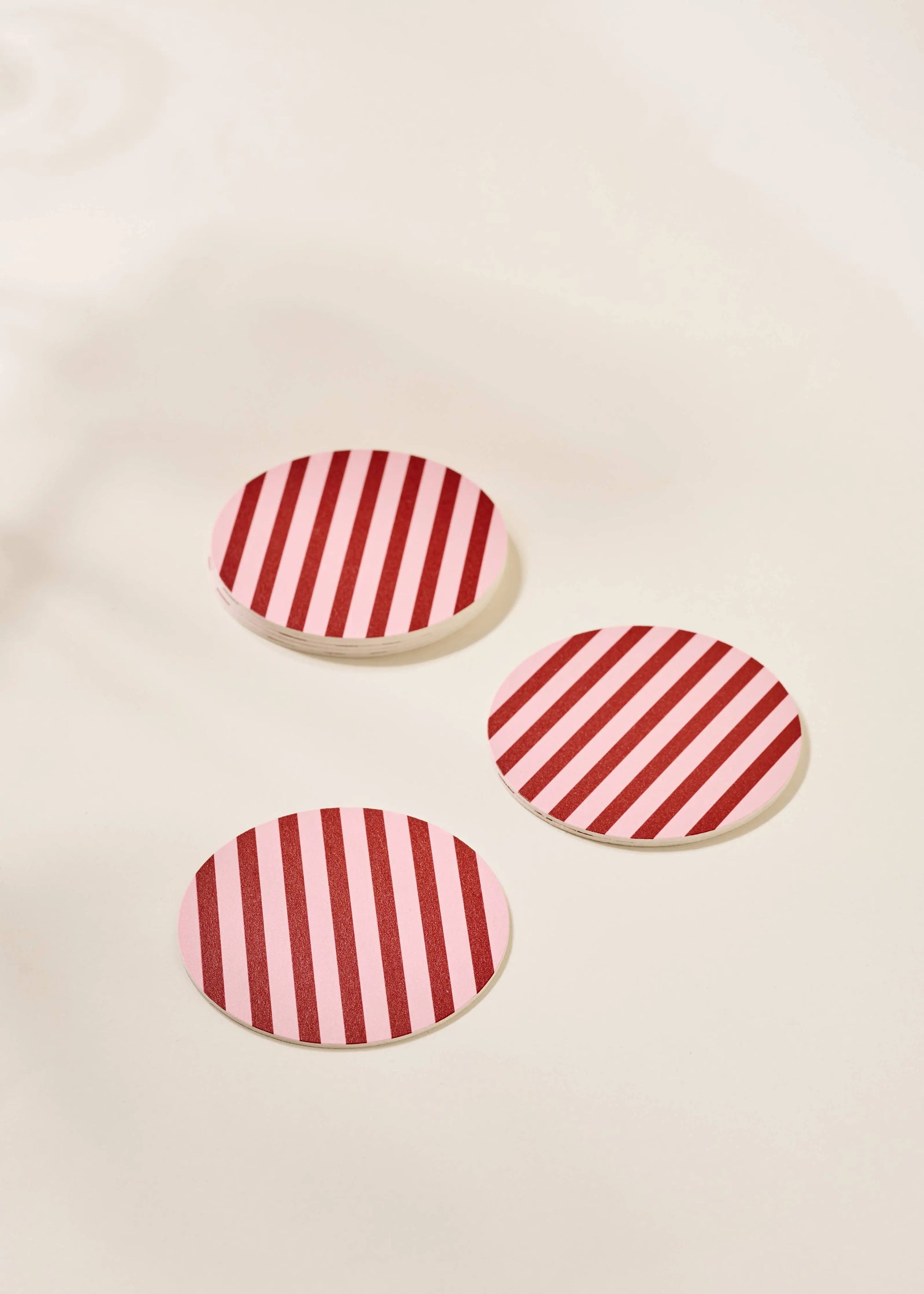 Pink and Maroon Striped Coaster - Set of 4 One & Only Paper