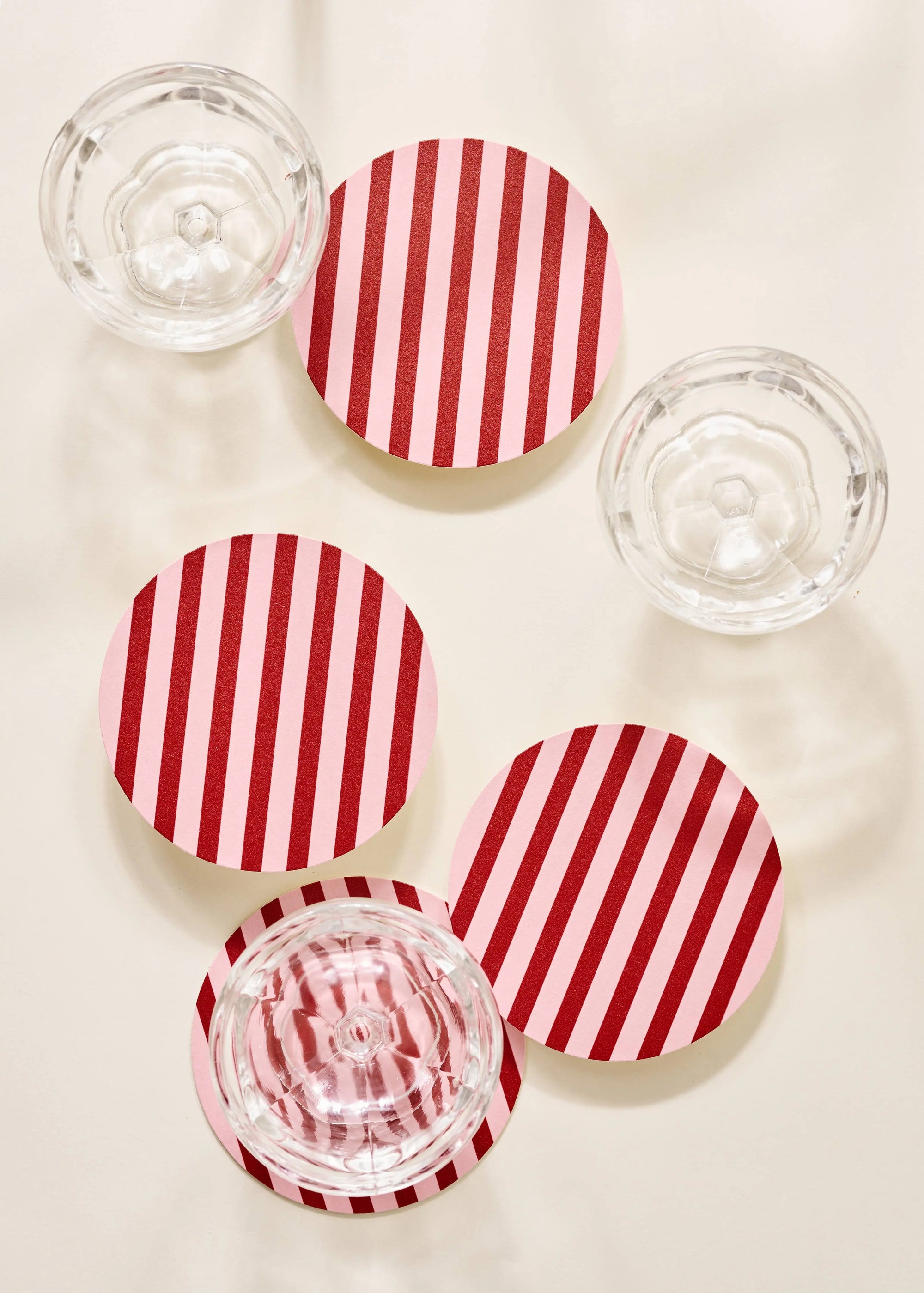 Pink and Maroon Striped Coaster - Set of 4 One & Only Paper