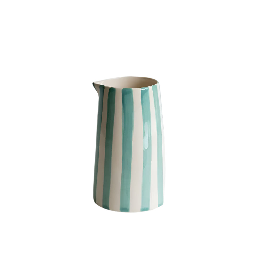 Contemporary Handmade and Painted Jug in Candy Stripe: Mint Musango