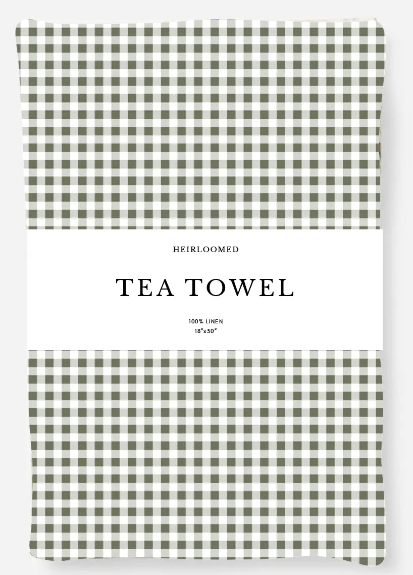 Tea Towel - Mini Gingham Check in Olive Green Heirloomed Collection