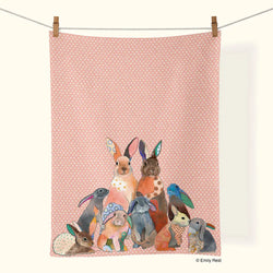 Multiplying Tea Towel Werkshoppe bunny rabbit peach