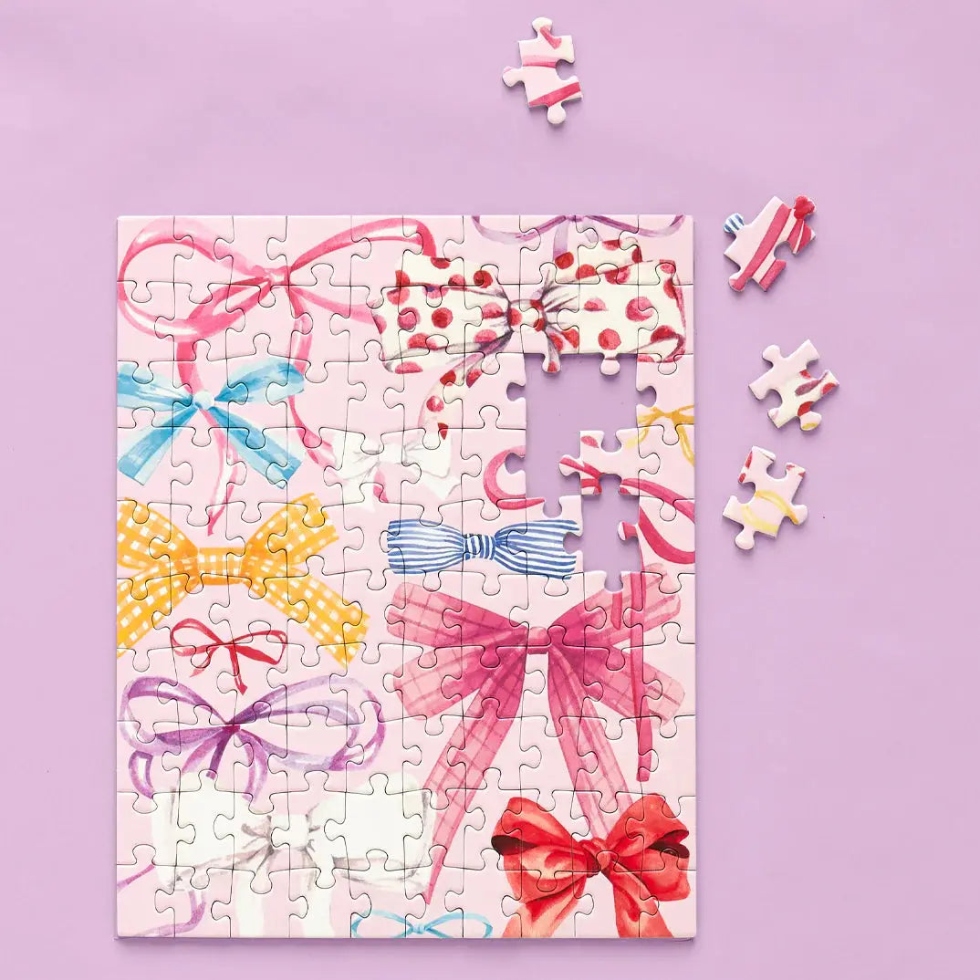 pink bow ribbons & bows 100 piece puzzle