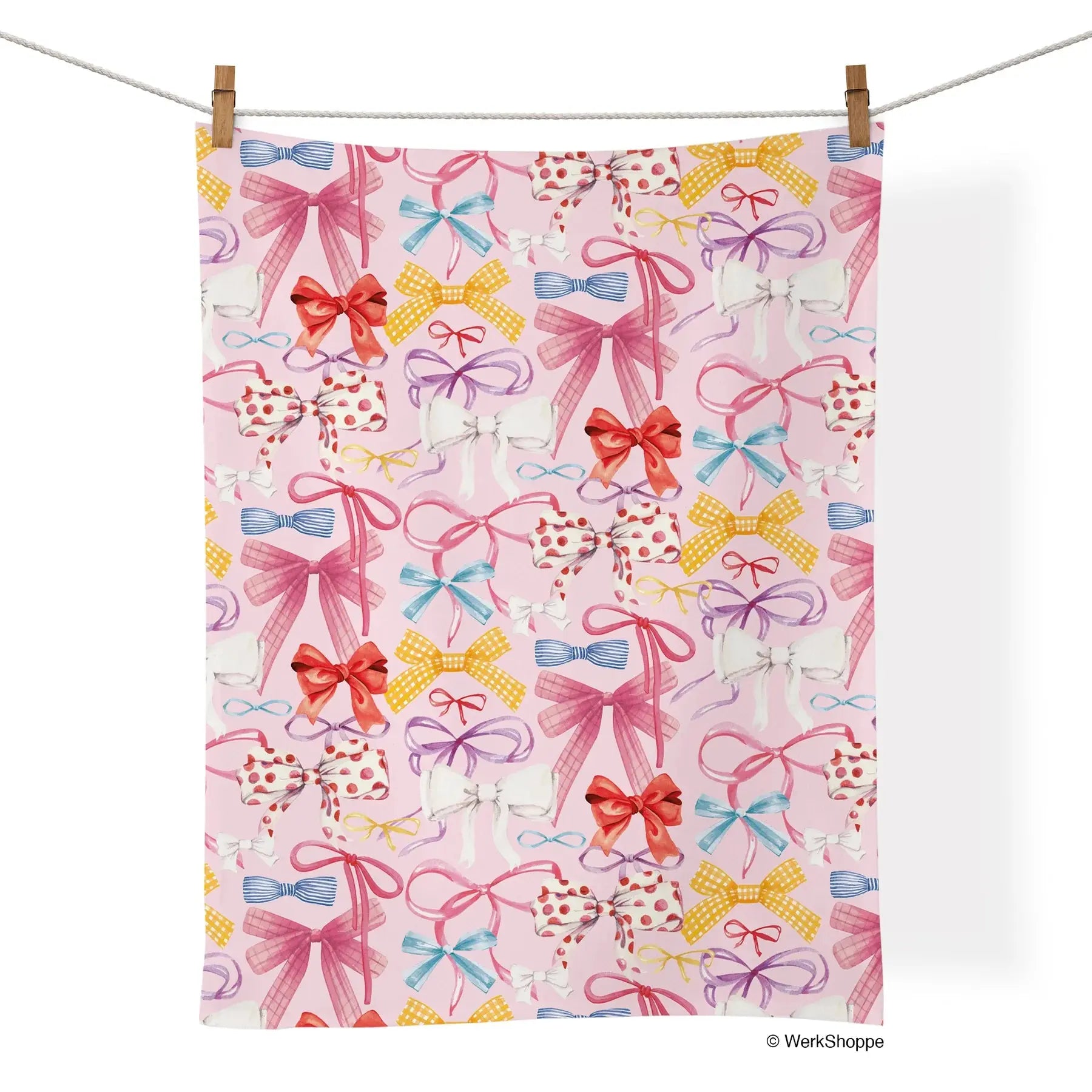 Ribbons & Bows Tea Towel WERKSHOPPE pink girlie bows