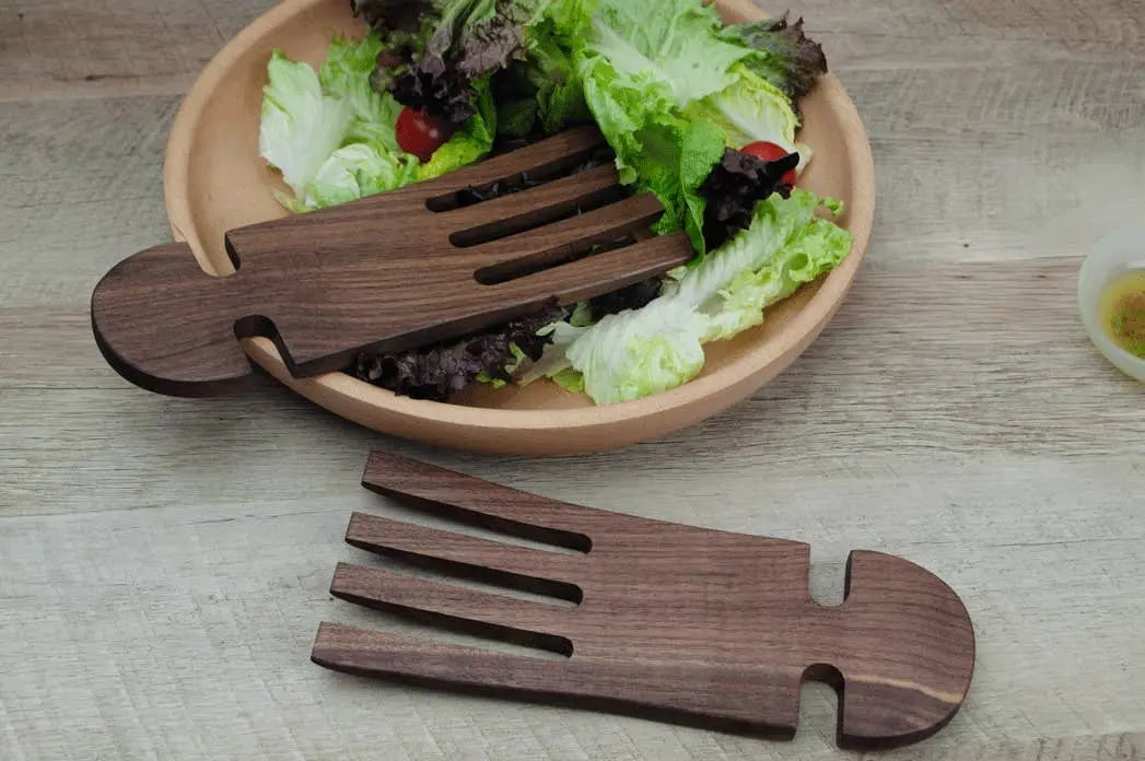 9" Walnut Wood Salad Hands JBrody & Co.