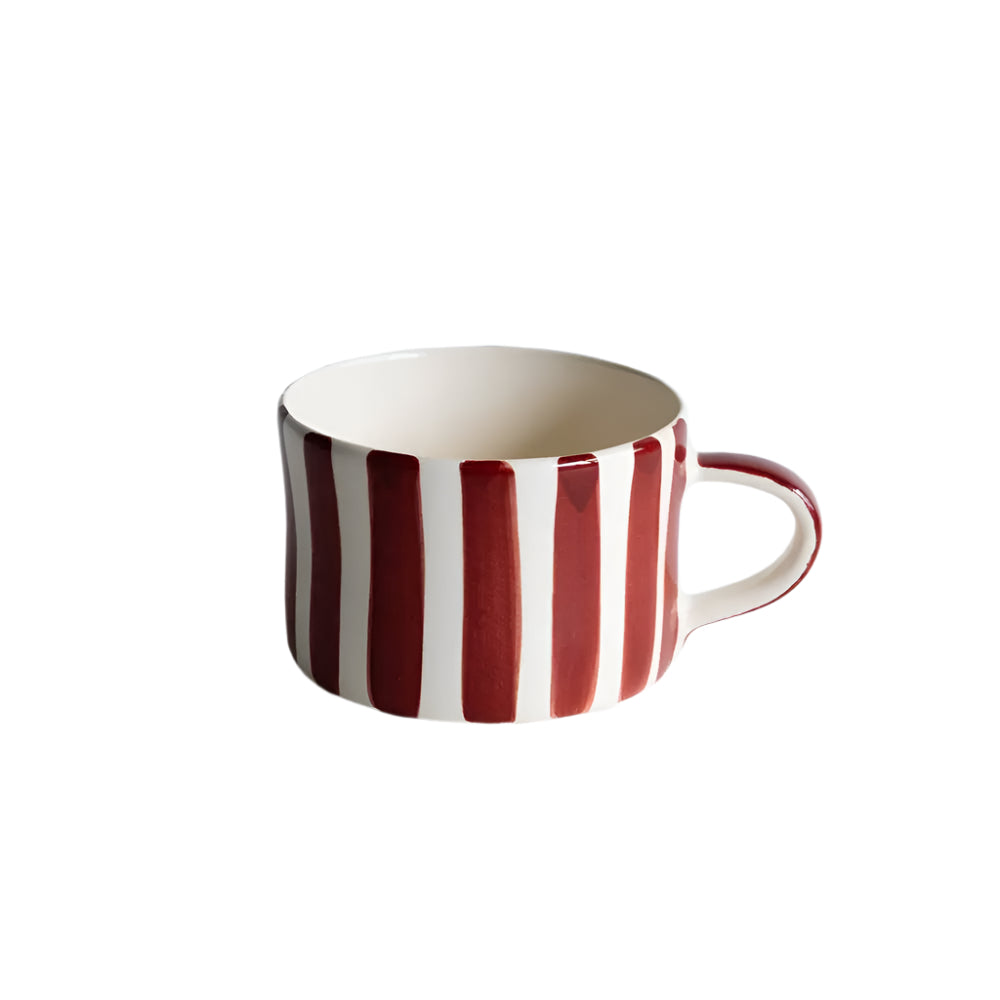 Handmade & Painted Latte Style Musango Mugs in Candy Stripe: Paprika Musango