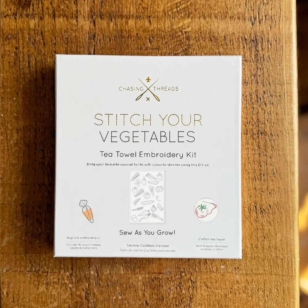 Stitch Your Vegetables Tea Towel - Embroidery Kit Chasing Threads