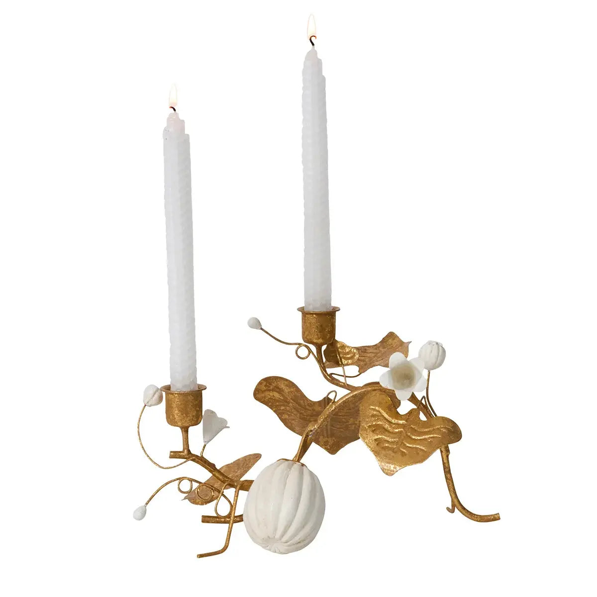 Juliska Forest Walk Pumpkin & Vine Double Candlestick Holder - Gold Juliska