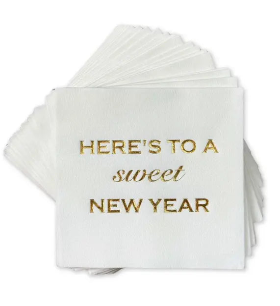 Cloth-Like Cocktail Napkins: Sweet New Year Lined Design