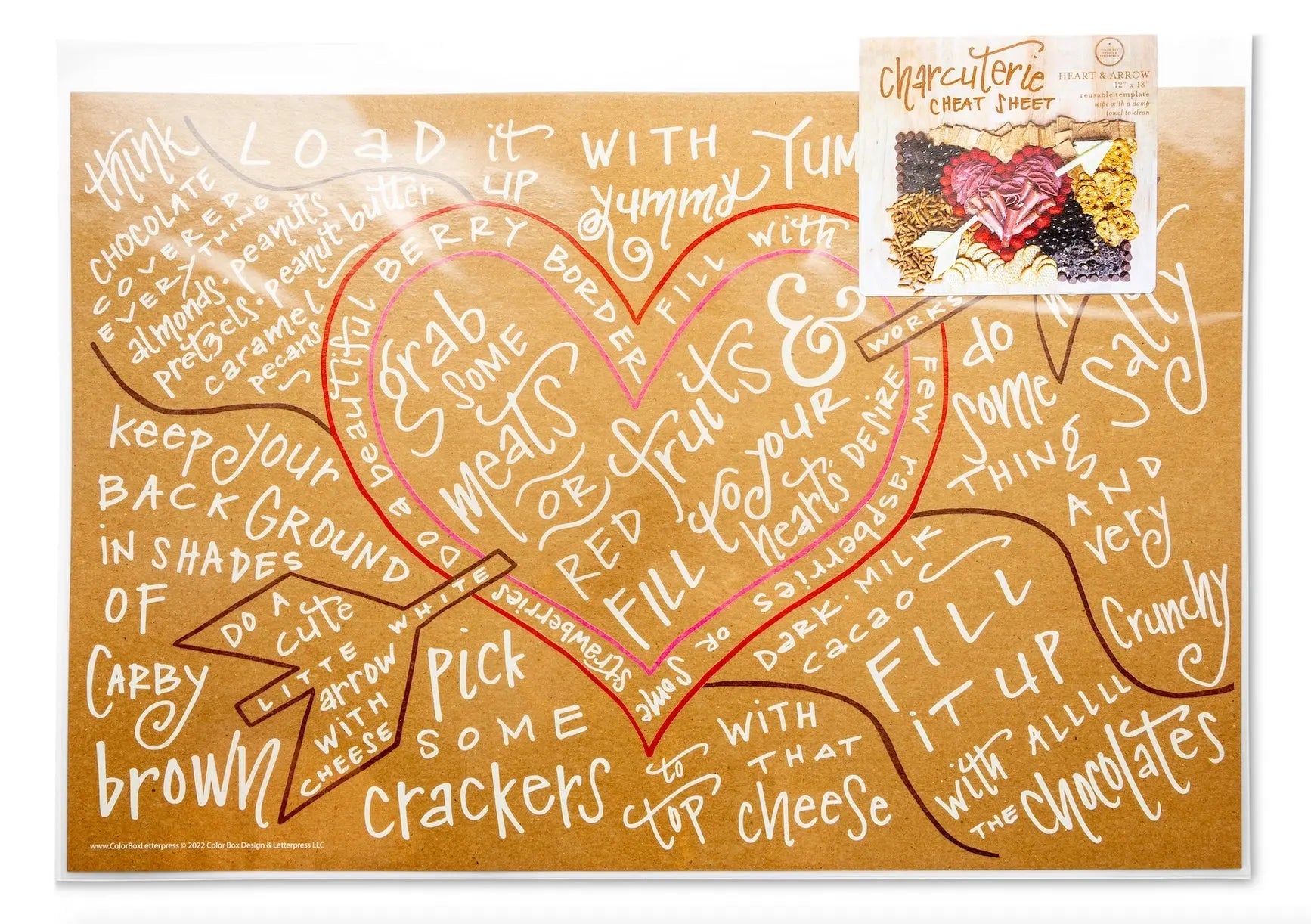 Valentine's Charcuterie Cheat Sheet Color Box Designs & Letterpress