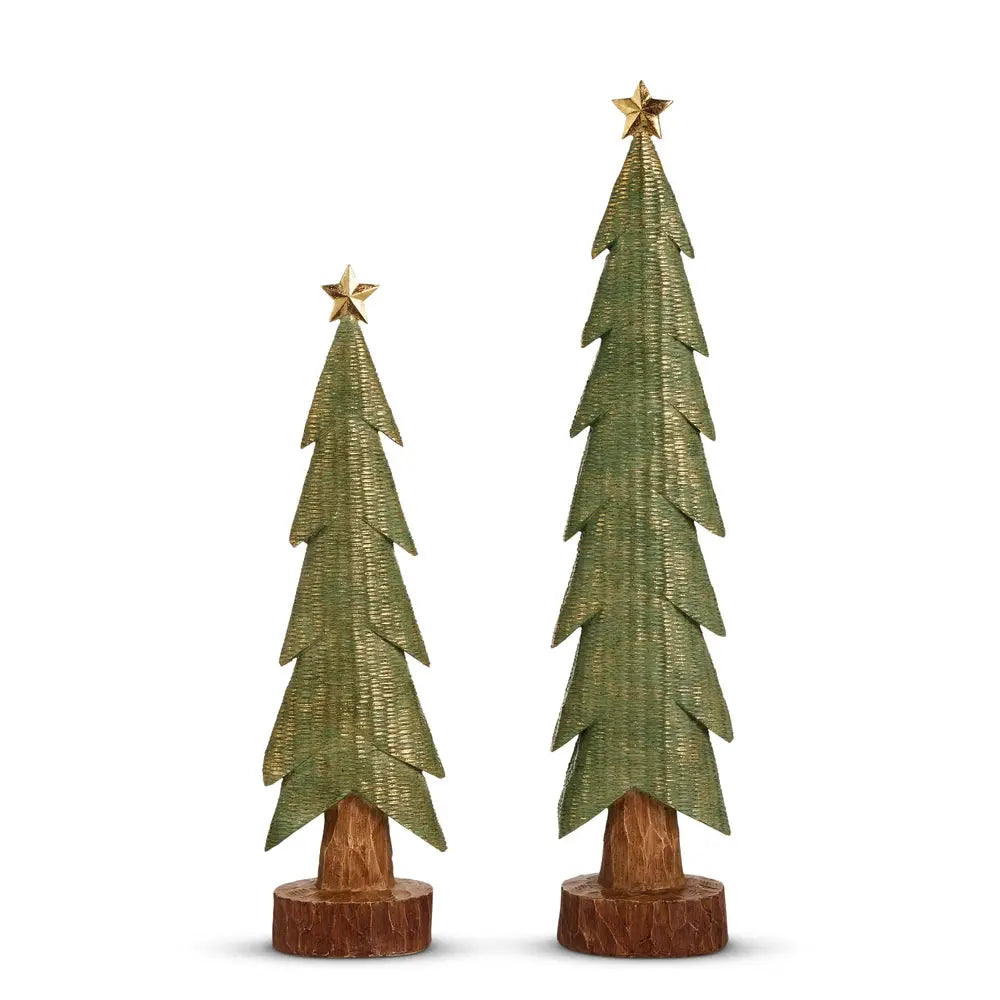 Green Glittered Carved Trees RAZ Imports