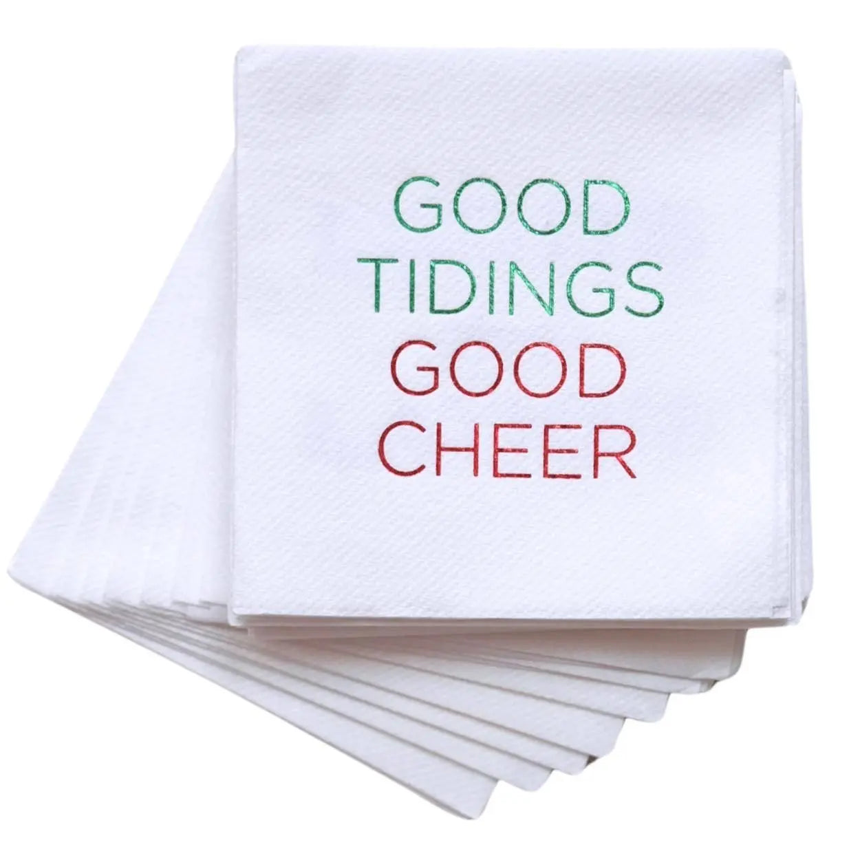 Cloth-Like Cocktail Napkins: Good Tidings Good Cheer Lined Design