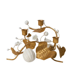 Juliska Forest Walk Pumpkin & Vine Triple Candlestick Holder - Gold Juliska