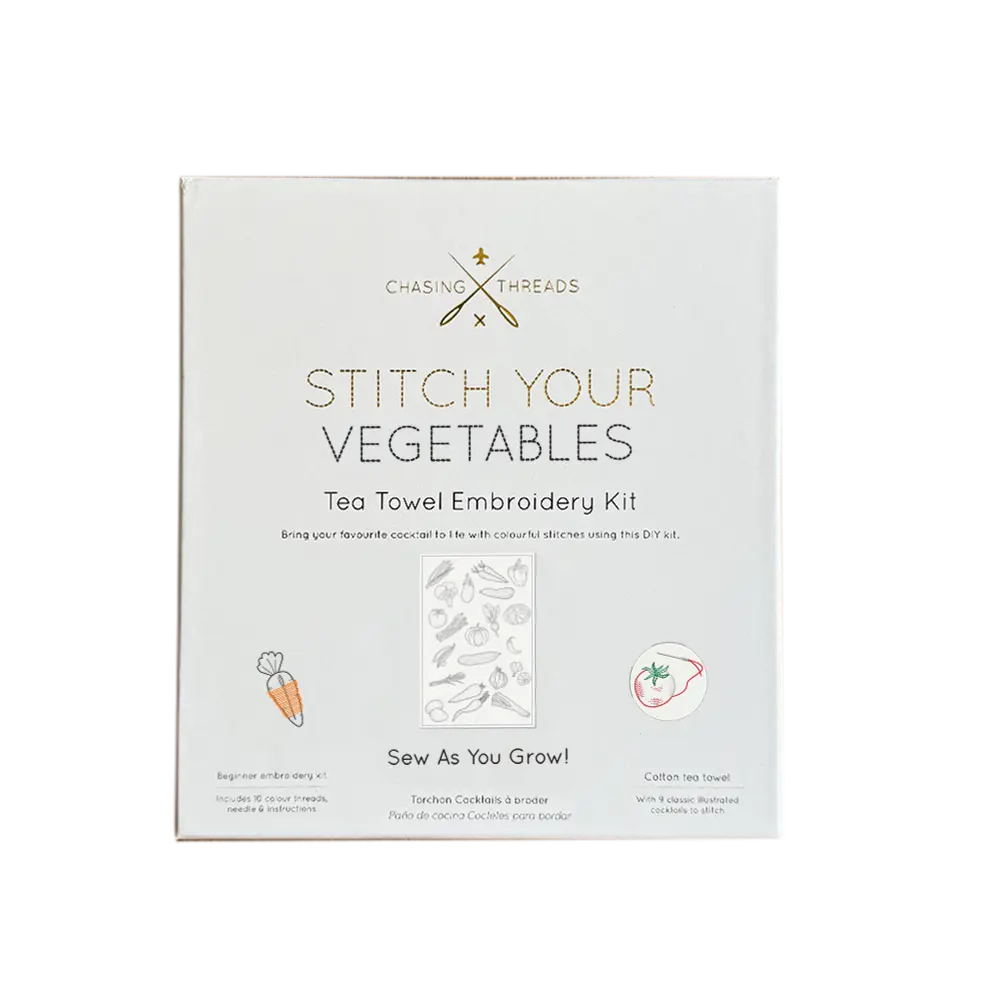 Stitch Your Vegetables Tea Towel - Embroidery Kit Chasing Threads