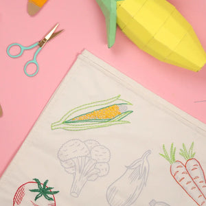 Stitch Your Vegetables Tea Towel - Embroidery Kit Chasing Threads