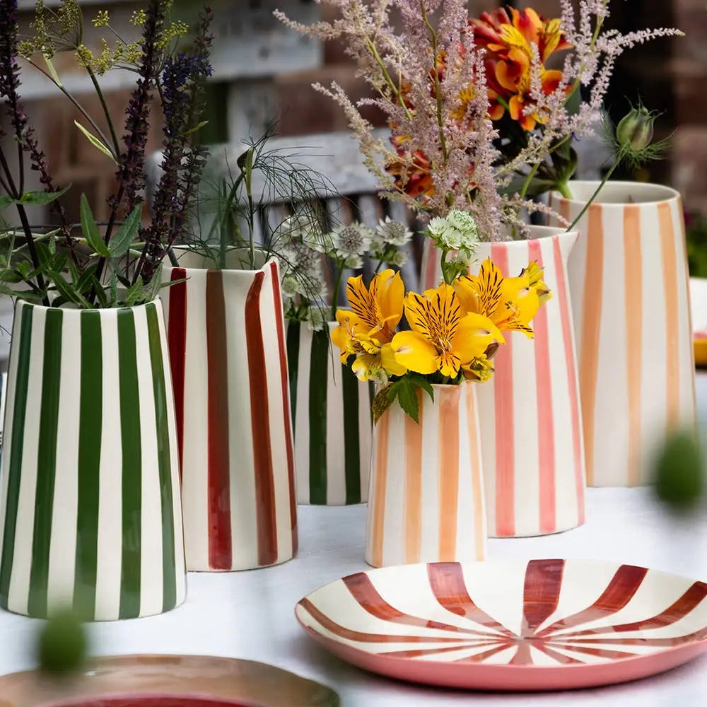 Contemporary Handmade and Painted Jug in Candy Stripe: Paprika Musango