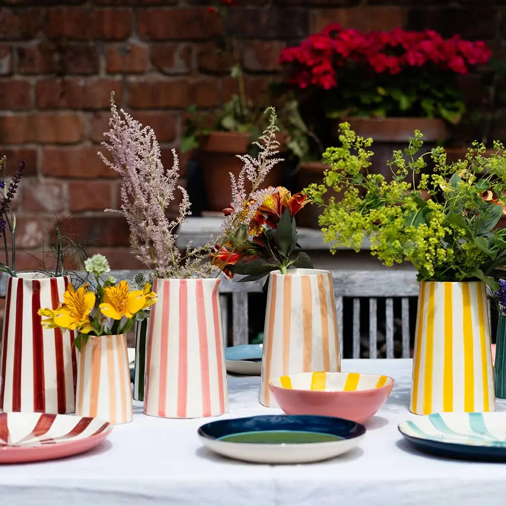 Contemporary Handmade and Painted Jug in Candy Stripe: Paprika Musango