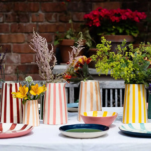 Contemporary Handmade and Painted Jug in Candy Stripe: Paprika Musango