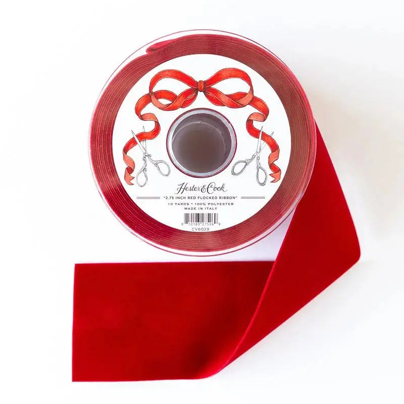 2.75" Red Flocked Ribbon Hester & Cook