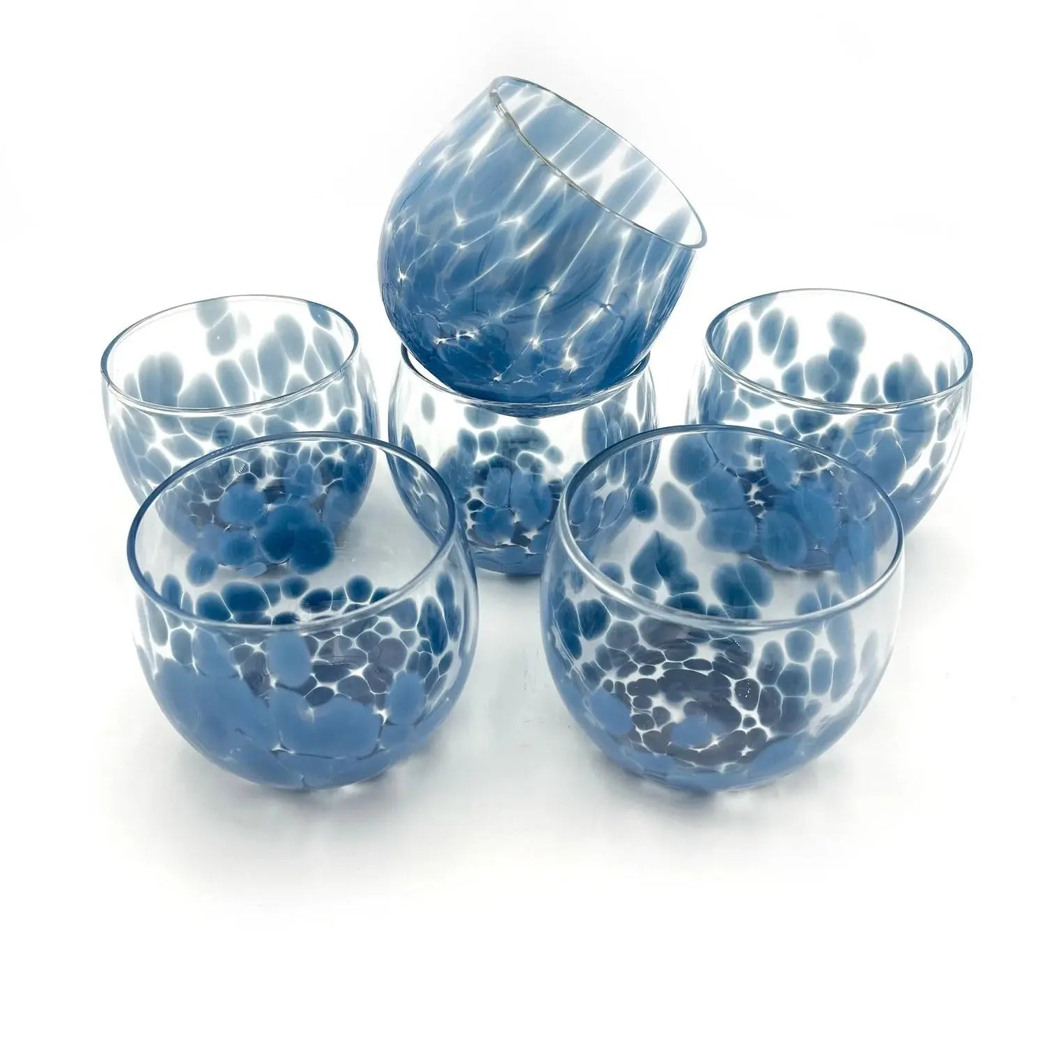 Dark Teal Spotted Stemless Wine Glass Kathleen Andersen Art