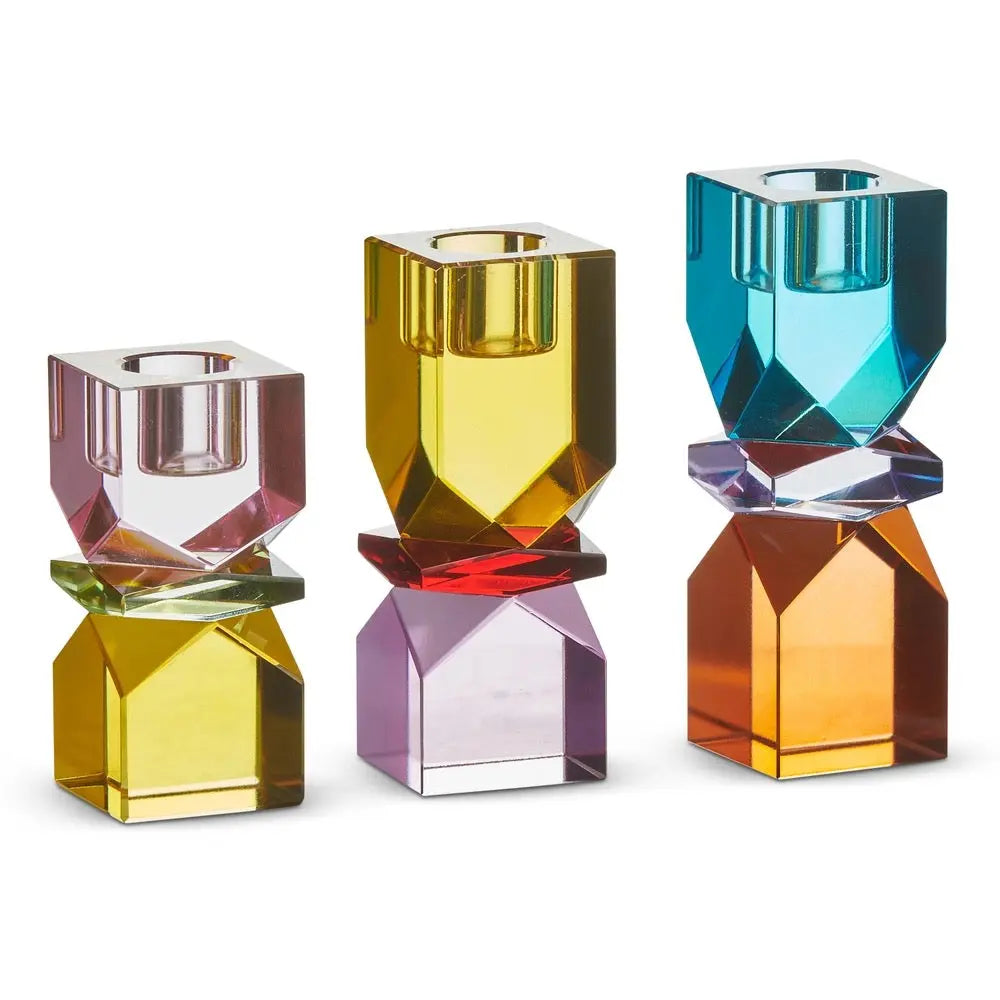 Multicolor Square Cut Crystal Candle Holder RAZ Imports