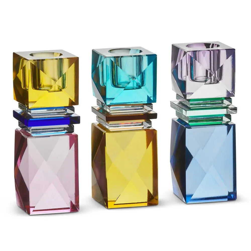 Multicolor Square Cut Crystal Candle Holder RAZ Imports