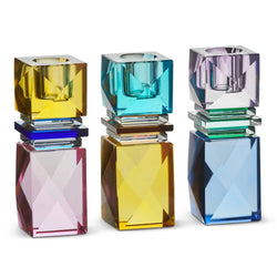 Multicolor Square Cut Crystal Candle Holder RAZ Imports
