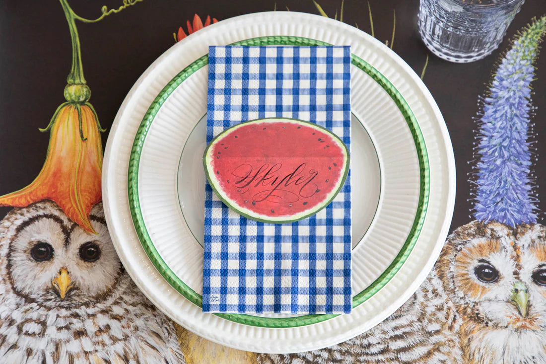 Navy Painted Check Napkins Hester & Cook