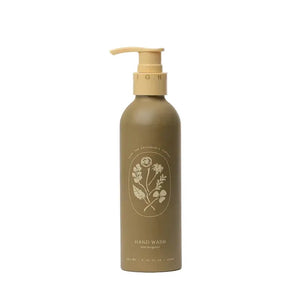 My Neighbor WILD BERGAMOT HAND WASH bottle, front, thoughtfully formulated to cleanse without stripping—using a base of organic olive oil, coconut oil, and aloe vera to nourish and hydrate the skin as you wash. WILD BERGAMOT scent.