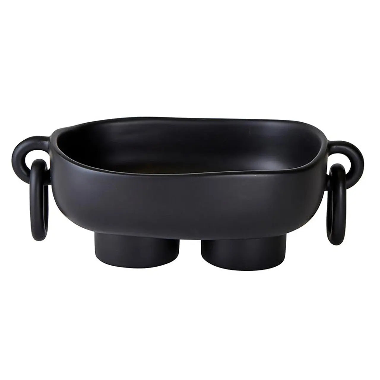 Black Resin Footed Oblong Bowl with Rings Santa Barbara Design Studio