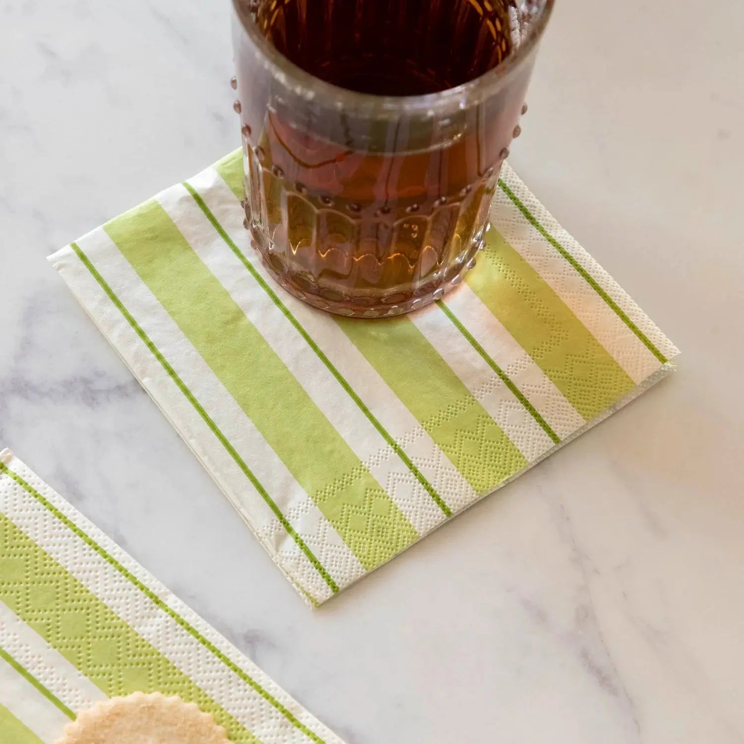 Green Awning Stripe Cocktail Napkin Hester & Cook