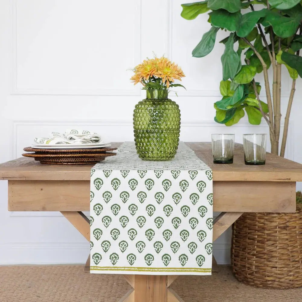 Carnation Hunter Green Table Runner Pomegranate