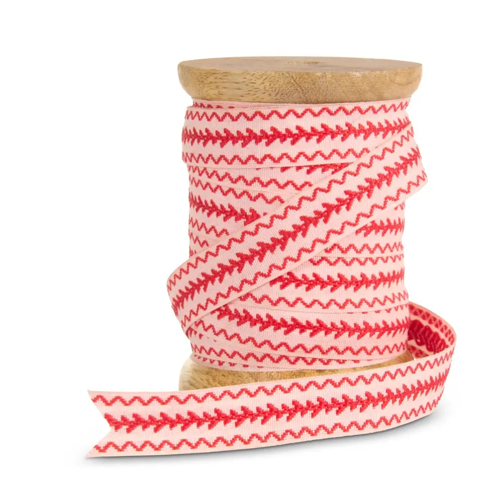 Spool of Red and Ivory Patterned Ribbon RAZ Imports