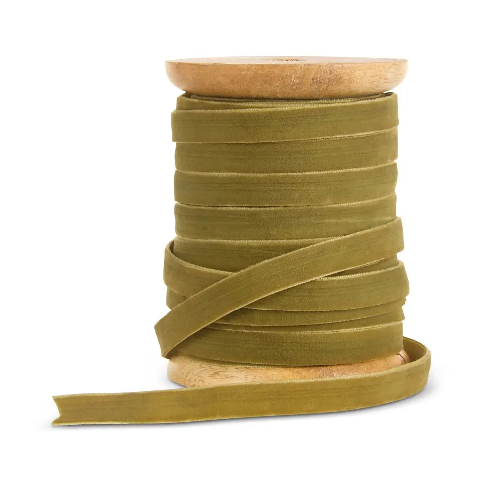 Spool of Olive Velvet Ribbon RAZ Imports