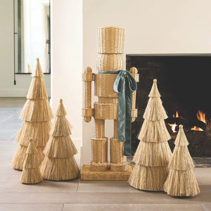 Wicker Nutcracker with Green Bow Santa Barbara Design Studio