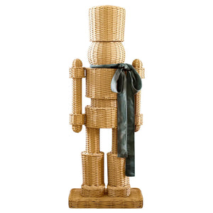 Wicker Nutcracker with Green Bow Santa Barbara Design Studio