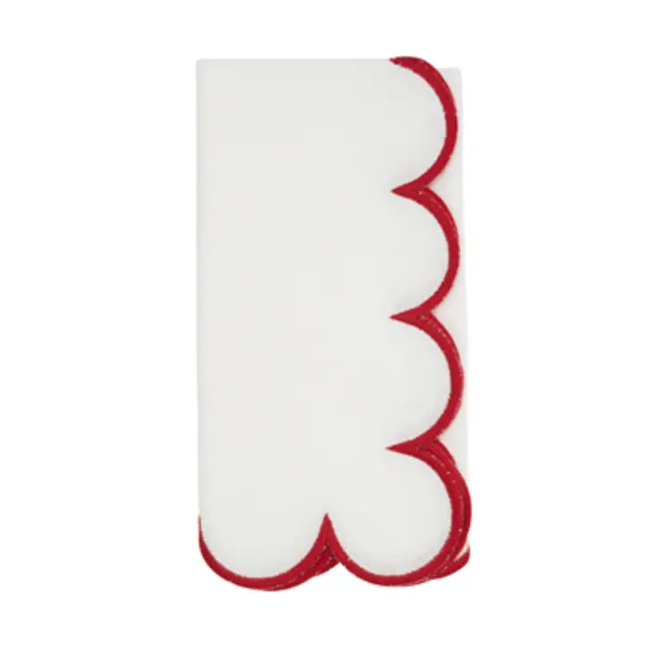 Scalloped Napkins with Red Border Saro