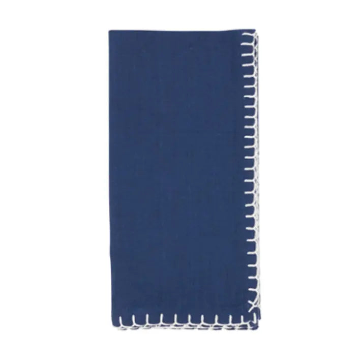 Navy Blue Whip Stitched Napkins Saro