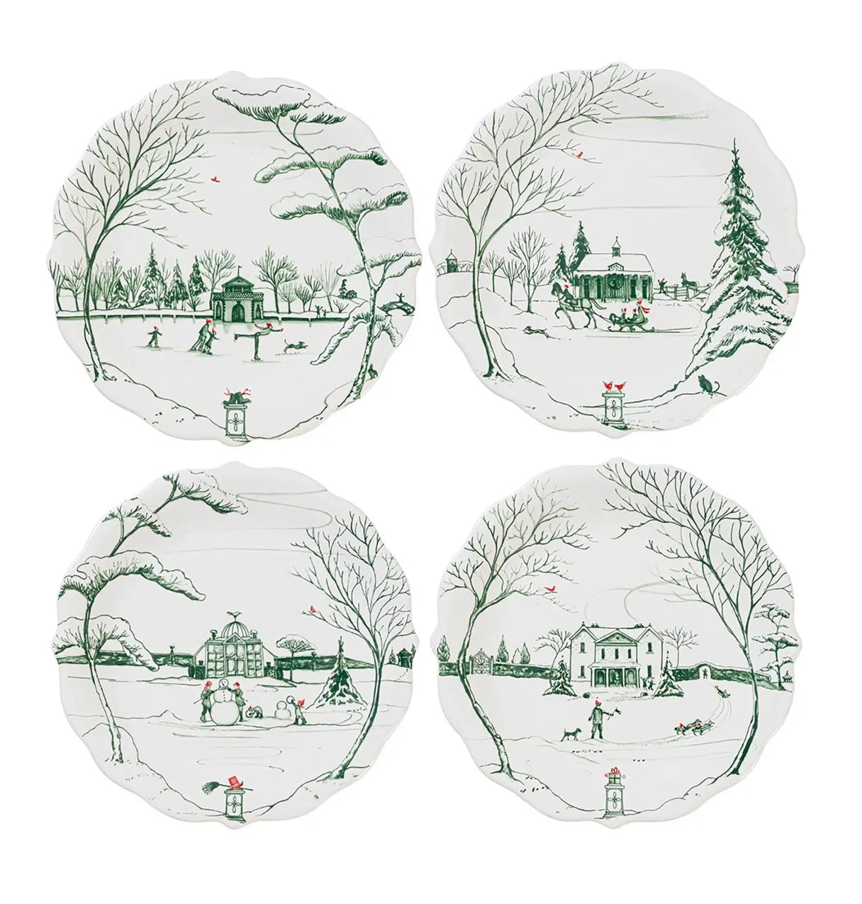 Country Estate Winter Frolic Party Plate Assorted Set of 4 - Evergreen Juliska