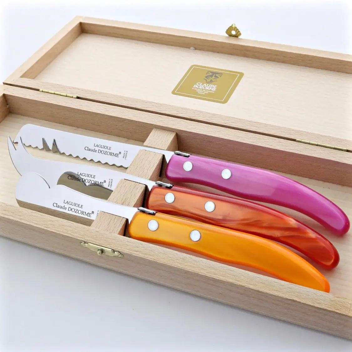 Claude Dozorme Box of 3 Berlingot Cheese Knives Claude Dozorme